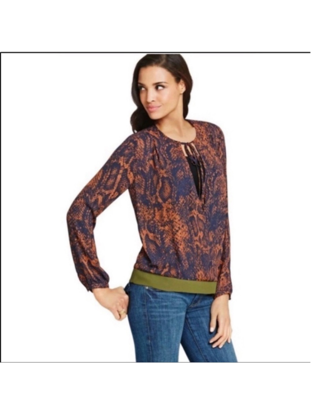 CABI #101 faux snakeskin blouse crossover top size xs